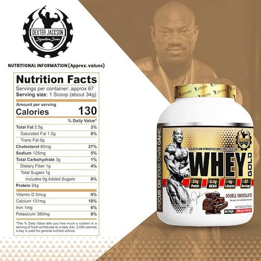 Dexter Jackson Signature Series Whey Gold - Isolate & Hydrolyzed Whey Protein Blend | Double Chocolate Flavor | 67 Servings, 2268G (5 Lbs)