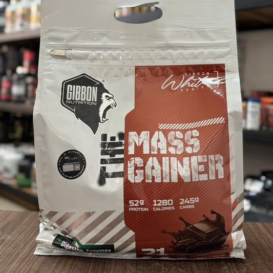 Gibbon White Series Mass Gainer – 52g Protein, 1280 Calories, 245g Carbs, Digestive Enzymes | Chocolate Flavor | 21 Servings | 15 Lbs