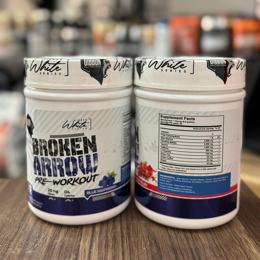 Gibbon White Series – Broken Arrow Pre-Workout | 25mg Niacin, 4 Calories | Blue Raspberry | 30 Servings | Energy & Focus Booster
