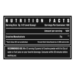 Black Series Creatine Monohydrate - Unflavored, 300g-100 Servings
